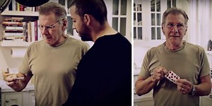 Harrison Ford's reaction to David Blaine's magic trick in his kitchen has people rolling