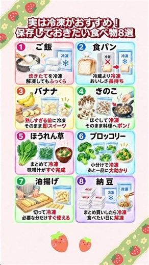 実は冷凍がおすすめ！保存しておきたい食べ物8選 #冷凍保存 #冷凍術 #冷凍庫活用 #保存方法 #暮らしの知恵#生活の知恵