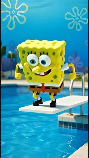 SpongeBob, Patrick & Squidward Jump in a Pool! 💦 #spongebob #shorts