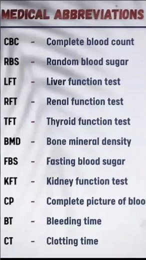 medical abbreviation.CBC complete blood count BT bleeding time# CT clotting time # shortvideos viral