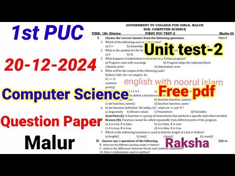 1st PUC Computer science important questions for unit test 2 kseab 2024-25 karnataka