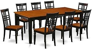 East West Furniture QULG9-BCH-W 9 Piece Dining Table Set Includes a Rectangle Dining Room Table with Butterfly Leaf and 8 Wood Seat Chairs, 40x78 Inch, Black & Cherry