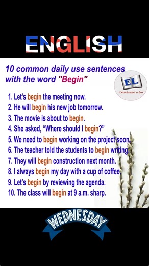 3.6K views · 105 reactions | 10 common daily use sentences using Begin #englishsentences #dailyenglish #learnenglish #englishvocabulary #englishlearning #englishtips #englishteacher | English Learning | Facebook