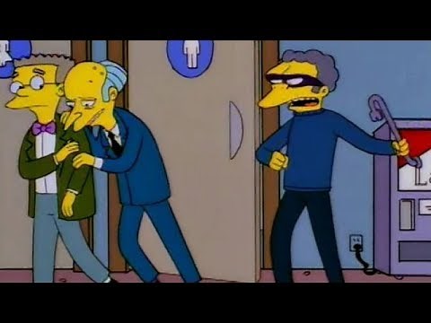 Moe Attacks Mr. Burns with a Crowbar