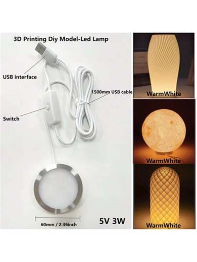 Kit d'éclairage de lampe de bureau à LED imprimée en 3D, modèle DIY, alimenté par USB, lumière blanche chaude, spot LED ultra fin de 8 mm, peut être utilisé comme éclairage pour meuble, camping-car, camping, cadeau de Pâques, pour les passionnés de technologie, kit d'éclairage uniquement, sans modèle imprimé en 3D | SHEIN