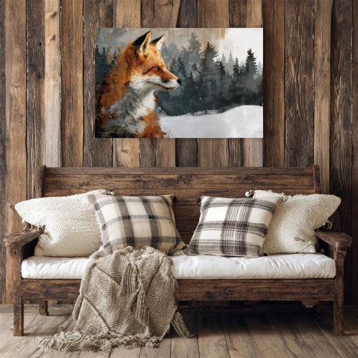 FOX DIGITAL PRINT Woodland Printable Snowy Winter Poster Red Fox Wall Art Modern Decor Abstract Wildlife Cabin Artwork Forest Painting Style - Etsy