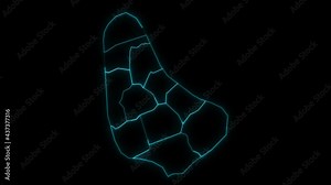 Animated Outline Map of Barbados with Parishes in a Black background Stock Video