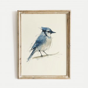 Blue Jay Watercolor Poster Print, Songbird Wall Art, Ink & Wash Nature Decor, Spring Floral Bird Gift for Home and Office, Print Only - Etsy