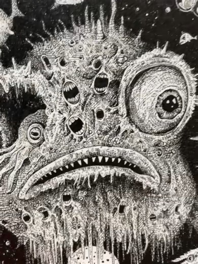 the depths below. pen on paper. drawing from last year. . . . . . . #originalartwork #surrealism #penandink #drawing #arttok