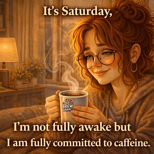 It’s Saturday, I’m not fully awake but i am fully committed to caffeine | Brew HA HA