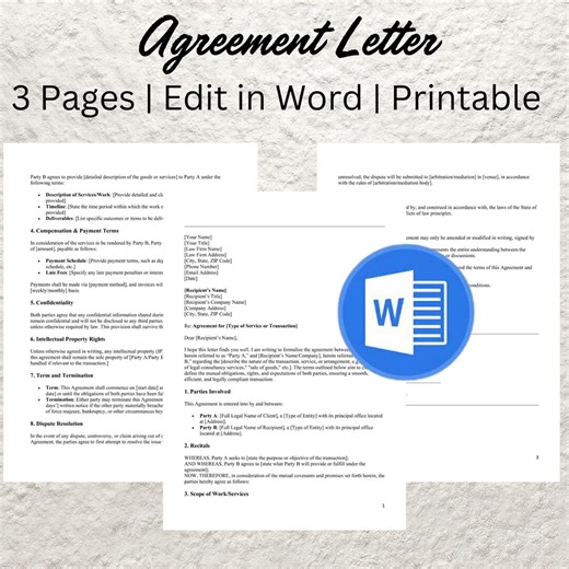 Professional Agreement Letter Template Word & PDF - Business Contracts - Clear Business Terms for Collaboration - Etsy