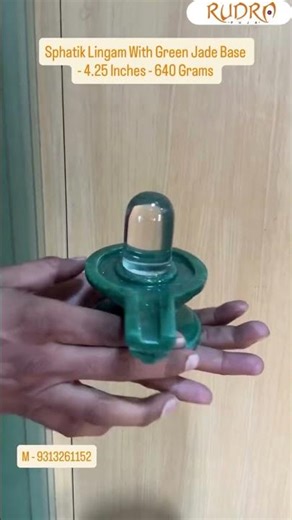 Sphatik Lingam With Green Jade Base - 4.25 inches - 640 Grams