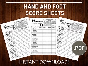 Printable Hand and Foot Score Sheet | Hand and Foot Score Card | Hand and Foot Score Pads PDF | Hand and Foot Rules - Etsy UK
