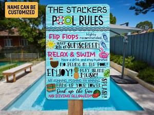 Funny Pool Rules Sign, Personalized Swimming Pool Sign, Poolside Sign, Summer Art Custom Gift, Swimming Pool Decor, Pool Area Hanging Decor - Etsy