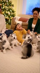 Baby and Husky Puppies Barking Together in One #HuskyPuppies #CuteAnimals #WholesomeMoments #husky