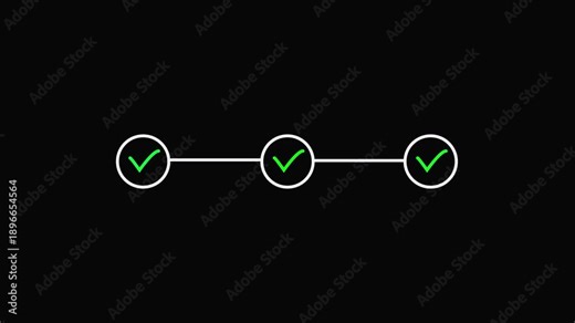 Green checkmarks connected by line on black background verification confirmation symbol green tick checklist