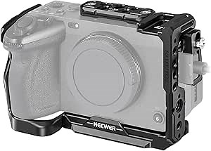 NEEWER Cage Camera Cage with HDMI Cable Clamp, NATO Rail, 3/8 Inch ARRI Positioning Holes, 1/4 Inch Thread Compatible with Sony FX3 FX30 Original XLR Handle