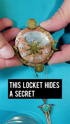 A Celestial Locket, Built to Guard a Message. I wanted this locket to behave like a secret. A rotational slide. A hidden metal pocket. A small hanging sword to guide the note in and out. Copper, brass, silver—chosen for contrast, not convenience. This is celestial jewelry with a purpose: to carry something private.