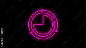 Simple of time related motion neon line icon. Contains such Icons as timer, speed, alarm, restore, time management, calendar and more. Motion graphic.