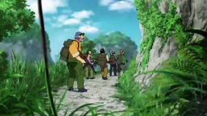 Juuni Taisen - young Hitsuji parachutes off a cliff