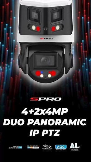 SPRO CCTV - Duo Panoramic PTZ Camera | 4MP + 2x4MP | 10x Zoom, Active Deterrence & ColourNight 2.0