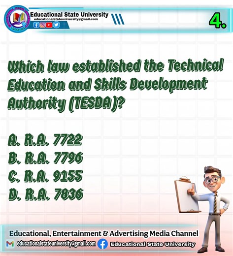 25K views · 415 reactions | Republic Acts Related to Philippine Education — 15 Multiple Choice Questions designed to help you review key laws and policies commonly included in the Licensure Examination for Professional Teachers (LEPT). #lpt #educationalstateuniversity #boardpasser2025 | Educational State University | Facebook