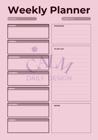 Weekly Planner Printable PDF - Pink Simple A4 Instant Download - Etsy
