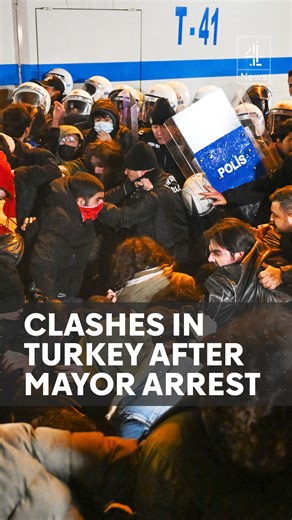 Turkish protesters and police clashed in Istanbul after the city's mayor was arrested yesterday on charges of aiding a terrorist group and corruption. Ekrem İmamoğlu was due to be selected as a presidential candidate in a few days time. Opposition parties have called his detention, and that of 100 other politicians, journalists and businessmen, a 'coup attempt against the next president'. #Turkey #Mayor #Protest #Police #Istanbul #IstanbulMayor #Channel4News #c4news | Channel 4 News