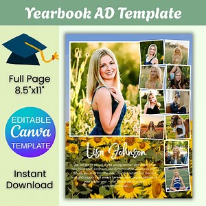 Senior Yearbook Ad Template: Editable Sunflower Field High School Graduation Tribute (canva Printable) - Etsy