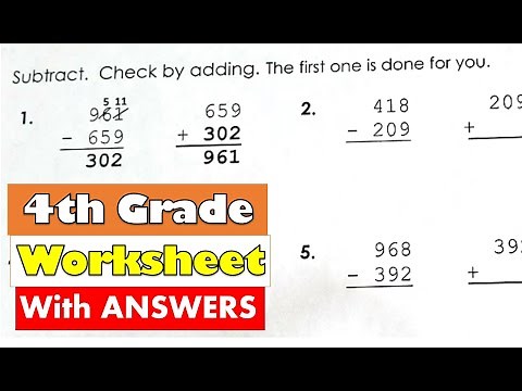 4th Grade Math - Subtract And Check | Worksheet With Answers | Add To Check Answers