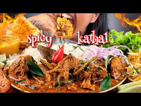 COOKING & EATING 🔥VILLAGE STYLE KATHAL KI SABJI🔥 WITH RICE | VILLAGE STYLE KATHAL RECIPE + MUKBANG