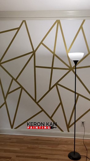 Keron Kan designed it !!! White wall with metallic gold geometric design! #Accentwall #walldesign #wallart #keronkan #painter #interiordesign #luxury