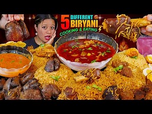 🔥COOKING AND EATING 5 TYPES OF BIRYANI | BUFF, MUTTON, CHICKEN, EGG & LIVER BIRYANI WITH BUFF GRAVY