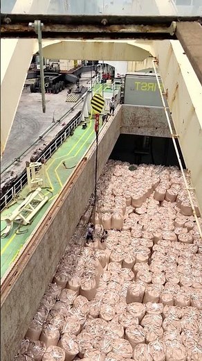 Precision Crane Operator's Mastery in Ship Hold Loading – Side Stowing of Big Bags
