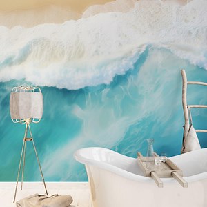 Tropical Beach Wallpaper. Blue Ocean Wave Wall Mural Wallpaper – Coastal Beach-themed Decor for Bedrooms, Living Rooms, and Bathrooms. #6869 - Etsy