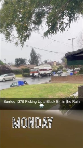 Burrtec 1379 Picking Up a Black Bin in the Rain 🌧️