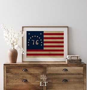 Vintage American Flag Printable, Bennington Flag, 76 American Flag Print, Vintage Style Patriotic Art, 1776 July 4th Independence Day Art - Etsy