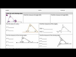 Geometry - Angles of a Triangle Worksheet (selected problems)