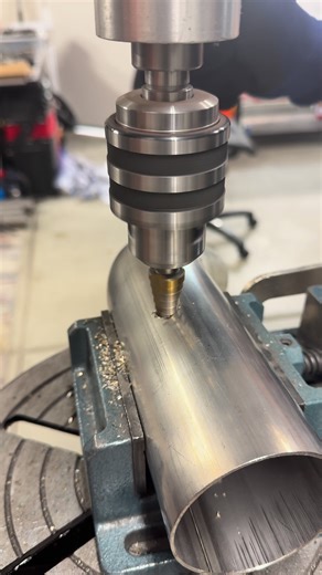 Drilling out a 3/4” hole for O2 sensor #fabrication #asmr #fyp #e36 #handmade