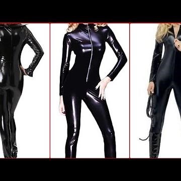 Women black latex jumpsuit Erotic rubber bodysuit collection