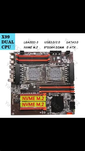 X99 Dual CPU Motherboard LGA 2011-3 E-ATX USB 2.0/3.0 SATA3 NVME M.2 8 DDR4 ECC.#motherboard #xeon