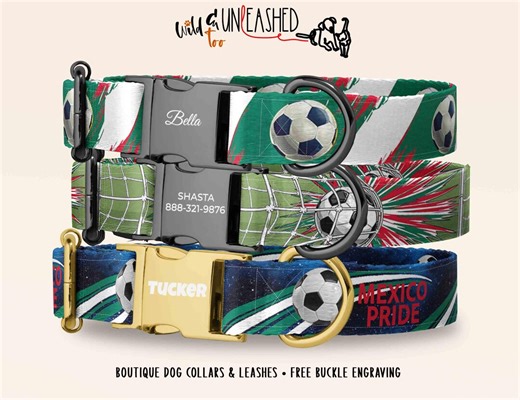 Mexico Soccer Personalized Dog Collar, Patriotic Pet Collar, Engraved Buckle, Gift for Dog Lovers, Game Day Spirit & Pride - Etsy