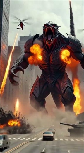 “A Giant Monster Fights the Army in the City 👾⚔️” #ai