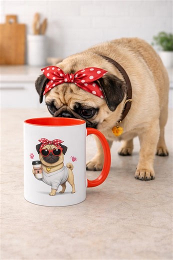 Pug Mom Coffee Mug, Coffee Cup, Mug, Pug Dog Illustration, Pug Motif, Cute Image, Accessories Shop, Pug Gift Item, Fan - Etsy
