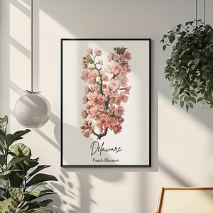 Delaware State Flower Art Print, Elegant Botanical Art, Peach Blossom Art, Oil Painting Print, Un-framed Wall Decor, Native Flower, Minimal - Etsy