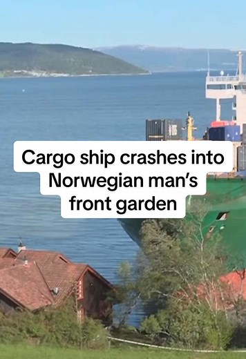 🚢 A large container ship ran aground on May 22 and crashed into the front garden of Johan Helberg, who lives near Trondheim in southwestern Norway, narrowly missing his house by a few feet. #CargoShip#Crash#Trondheim#Ship#Norway#Reuters#News