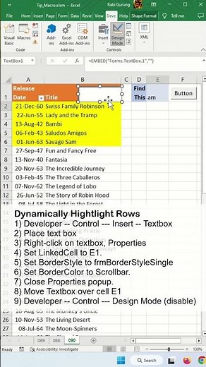 Dynamically Highlight Rows Based On Specific Text In Excel - Excel Tips and Tricks #shorts