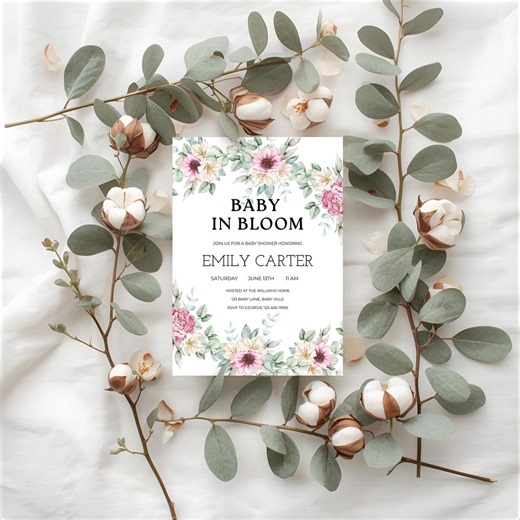 Floral Baby Shower Invitation Template | Editable 5x7 Canva Invite (printable Digital Download) Two Sided - Etsy