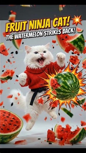 Real Life FRUIT NINJA Cat! 🥋#cat #funnycats