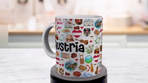 Lotacy Austria Symbols Colorful Coffee Mug, Austria Ceramic Mug 11 oz Coffee Mug, Austria Souvenir and Gifts, Gift Idea for Austrian Men and Women